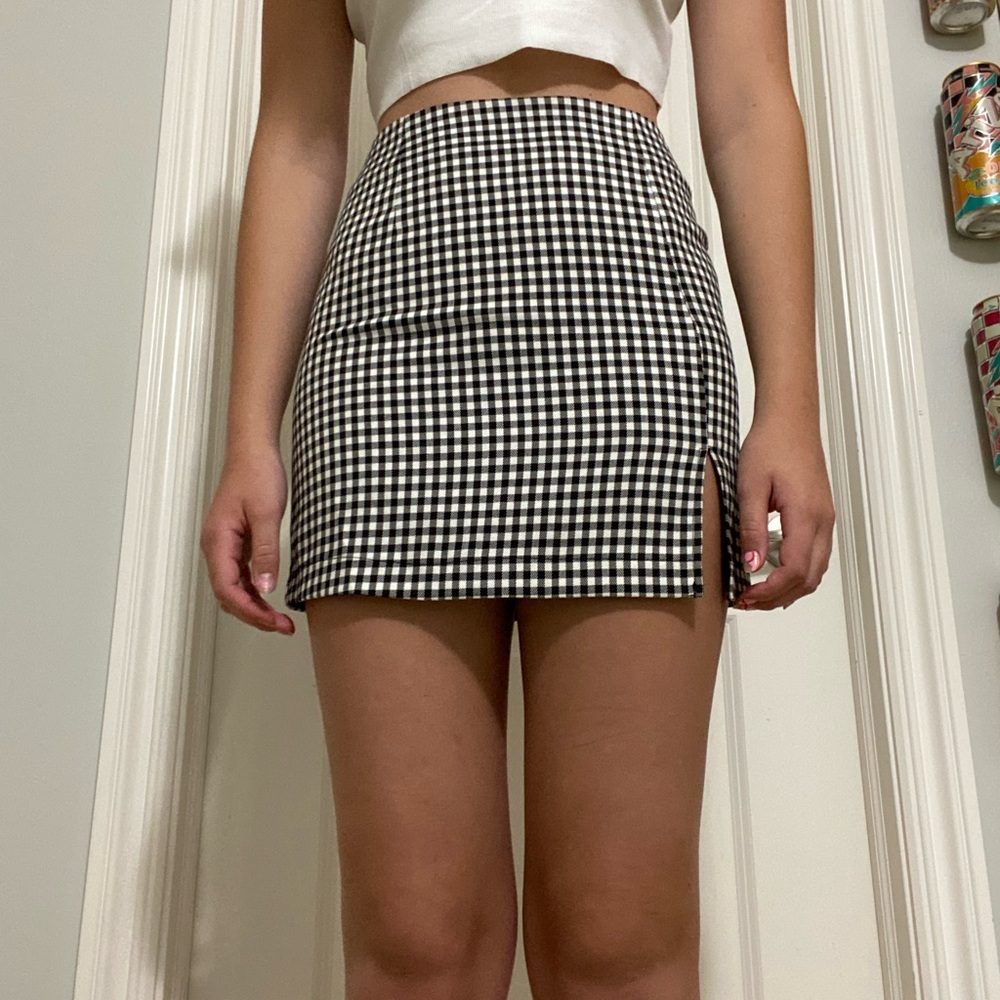 gingham mini pencil skirt